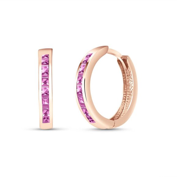 Galaxy Gold Products Jewelry - 14K GOLD HOOP HUGGIE EARRING WITH PINK SAPPHIRES